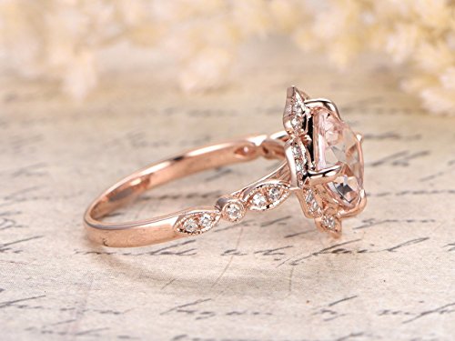 1.25 Carat Antique Design Round cut Morganite and Diamond Engagement Ring for Women In Rose Gold