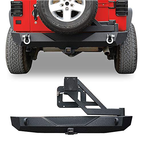 LEDKINGDOMUS Stinger Front Bumper for 07-18 Jeep Wrangler JK and JK Unlimited With Fog Lights Housing and Winch Plate Black Textured