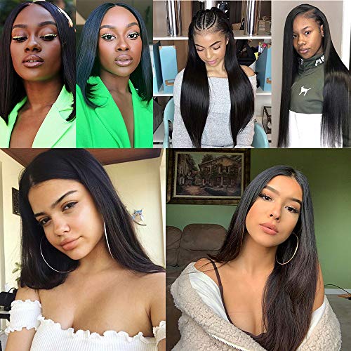 Lace Front Wigs Human Hair 24 inch Straight Lace Frontal Wigs For Black Woman 13x4 Lace Front Wigs Pre Plucked Hairline with Baby Hair 150% Density 10A Dyale Natural Black Hair Wig(24 inch)