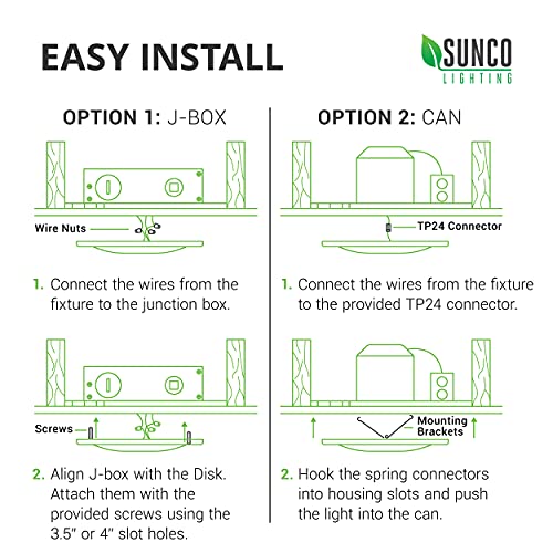 Sunco Lighting 24 Pack 5 Inch / 6 Inch Flush Mount Disk LED Downlight, 12W=75W, 5000K Daylight, 850 LM, Dimmable, Hardwire 4/6" Junction Box, Recessed Retrofit Ceiling Fixture