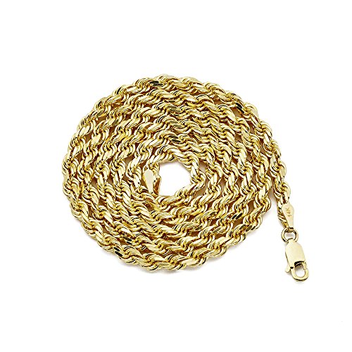 14K Yellow Gold 3.5mm Diamond Cut Rope Chain Necklace, Mens Womens with Lobster Lock (18)