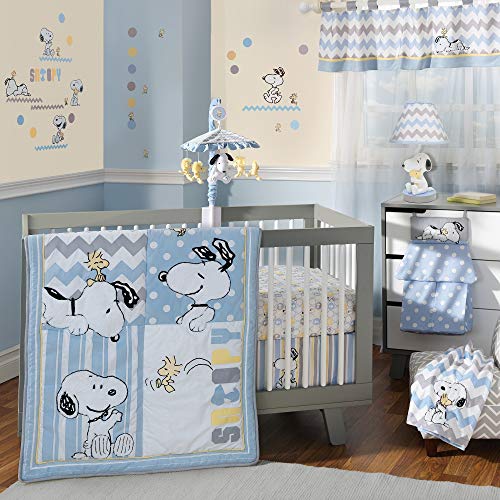 Lambs & Ivy My Little Snoopy 4-Piece Crib Bedding Set - Blue, Gray, White