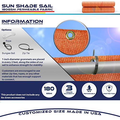 Windscreen4less Straight Edge Sun Shade Sail,Rectangle Outdoor Shade Cloth Pergola Cover UV Block Fabric 180GSM - Custom Size Orange 16' X 23'