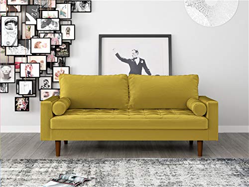 Container Furniture Direct S5459 Mid Century Modern Velvet Upholstered Tufted Living Room Sofa, 69.68" Goldenrod