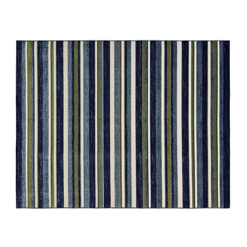 Gertmenian Indoor Outdoor Rug Outside Patio Textural Carpet, 8x10 Large, Stripes Green Royal Blue