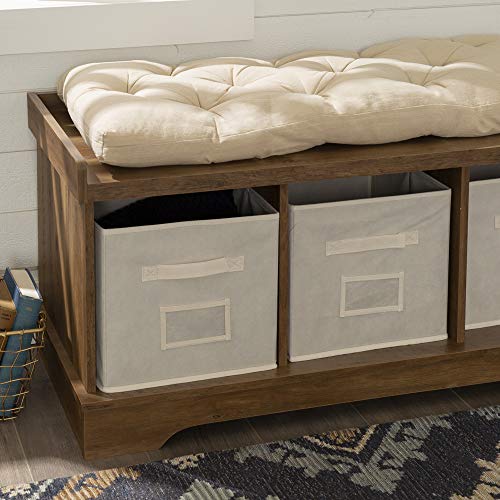 Walker Edison Furniture Company Modern Farmhouse Entryway Shoe Storage Bench Totes Upholstered Cushion Hallway Organizer, 42 Inch, Reclaimed Barnwood