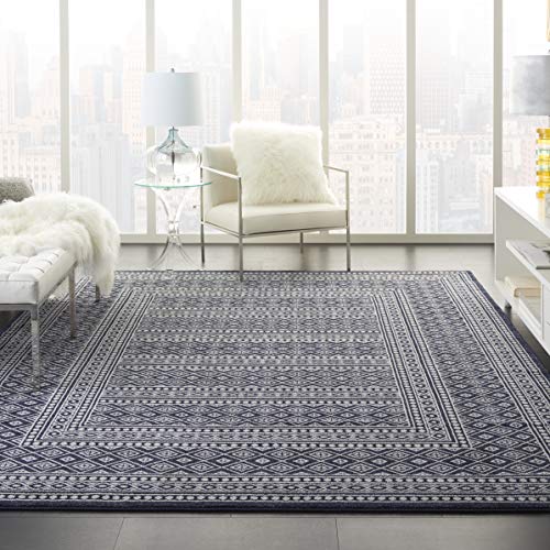 Nourison Royal Moroccan Distressed Bohemian Navy/Grey 8' x 10' Area Rug (8'x10'), NAVGY