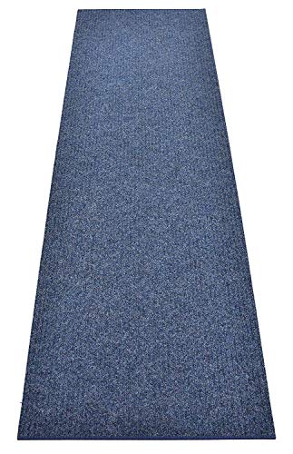 Tough Collection Custom Size Roll Runner Blue 27 in or 36 in Wide x Your Length Choice Slip Resistant Rubber Back Area Rugs and Runners (Blue, 36 in x 12 ft)