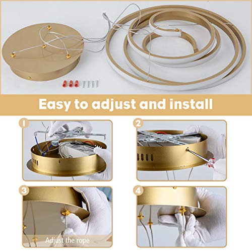 LED Modern Chandelier Not Dimmable Contemporary Pendant Light Creative Spiral Rings LED Chandelier Adjustable Pendant Lighting Fixtures for Living Room Bedroom Dining Room Hallway Kitchen, UL Listed
