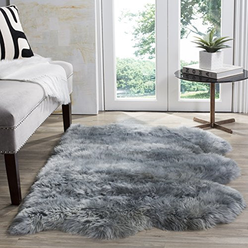 Safavieh Sheepskin Collection SHS121B Genuine Sheepskin Pelt Steel Blue Premium Shag Rug (3'7" x 5'11")