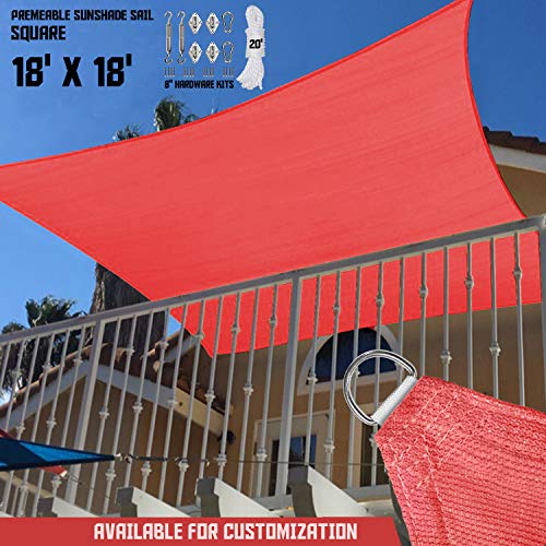 TANG Sunshades Depot 18'x18' Red Sun Shade Sail with 8" in Hardware Kit 180 GSM Square UV Block Durable Fabric Outdoor Canopy Patio Garden Yard Pergola Kindergarten Playground Custom