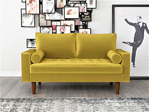 Container Furniture Direct S5459 Mid Century Modern Velvet Upholstered Tufted Living Room Sofa, 69.68" Goldenrod