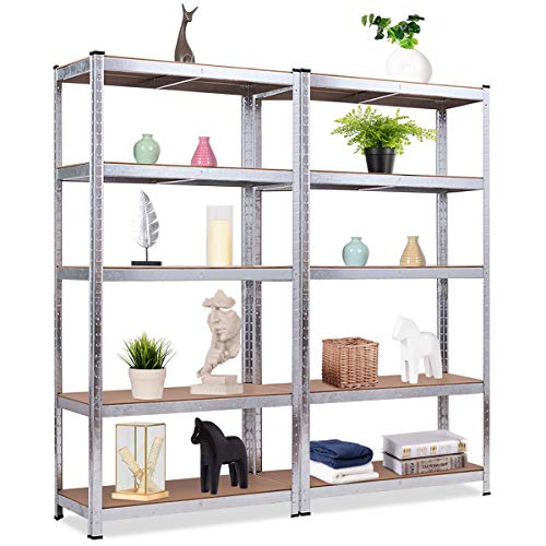 2 Pieces Shelving Rack Storage Shelf Steel Garage Utility Rack 5-Shelf Adjustable Shelves Heavy Duty Display Stand for Books