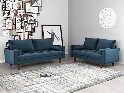 Container Furniture Direct S5456 Mid Century Modern Velvet Upholstered Tufted Living Room Sofa, 69.68", Prussian Blue