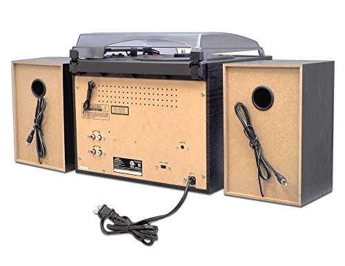 Updated Classic Style Record Player - Bluetooth Turntable with Vinyl to MP3 Recording, Dual Cassette Deck & CD Player, Convert Vinyl to MP3, 3 Speeds: 33, 45, 78 RPM, Wireless Remote - Pyle PTTCSM70BT