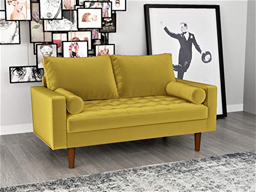 Container Furniture Direct S5459 Mid Century Modern Velvet Upholstered Tufted Living Room Sofa, 69.68" Goldenrod