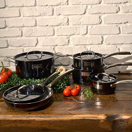 Fleischer & Wolf Hard Anodized Dishwasher & Oven Safe PFOA Free Cookware Sets 10-Piece, Black Titanium Coated Stainless Steel Induction Compatible