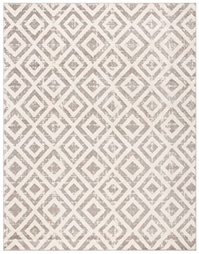 SAFAVIEH Amsterdam Collection AMS105A Diamond Trellis Distressed Non-Shedding Living Room Bedroom Dining Home Office Area Rug, 9' x 12', Ivory / Mauve