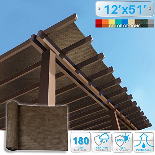 Patio Paradise 12' x 51' Sunblock Shade Cloth Roll,Brown Sun Shade Fabric 95% UV Resistant Mesh Netting Cover for Outdoor,Backyard,Garden,Plant,Greenhouse,Barn