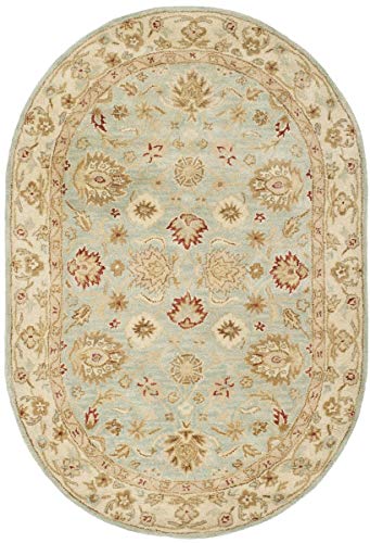 Safavieh Antiquities Collection AT822A Handmade Traditional Oriental Grey Blue and Beige Wool Oval Area Rug (7'6" x 9'6" Oval)