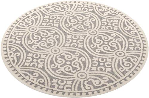 Safavieh Cambridge Collection CAM123D Handmade Moroccan Wool Area Rug, 6' x 6' Round, Silver/Ivory