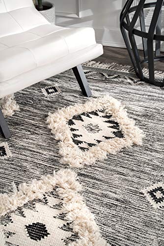 nuLOOM Moroccan Shag Fringe Wool Rug, 6' x 9', Grey