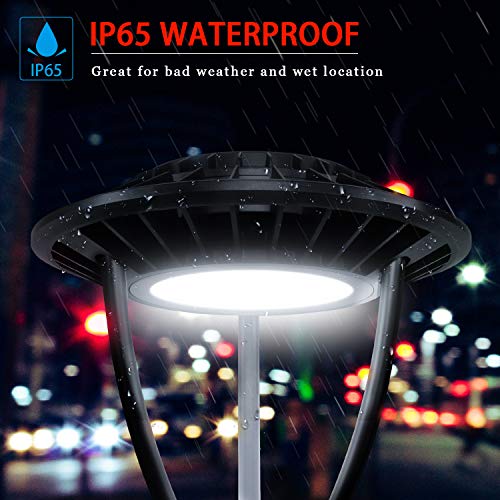 Led Post Top Light 80W DLC/ETL Listed 11,200Lm 5000K Daylight IP65 Waterproof LED Post Top Outdoor Circular Area Pole Light [350W Equivalent] for Garden Yard Street Lighting