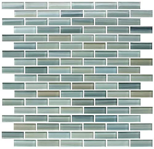 10 Sq Ft - Reflections Hand Painted Glass Mosaic Subway Tiles for Bathroom Walls or Kitchen Backsplash
