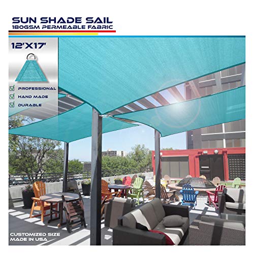 Windscreen4less 12' x 17' Rectangle Sun Shade Sail - Solid Turquoise Durable UV Shelter Canopy for Patio Outdoor Backyard - Custom Size