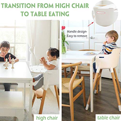 FUNNY SUPPLY Wooden Baby High Chair with Removable Tray Adjustable Footrest and Legs Grows with Your Child White