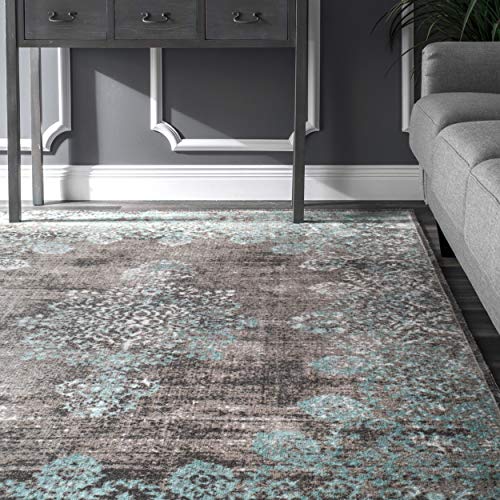 nuLOOM Faded Lace Lacy Vintage Floral Area Rug, 9' x 12', Blue