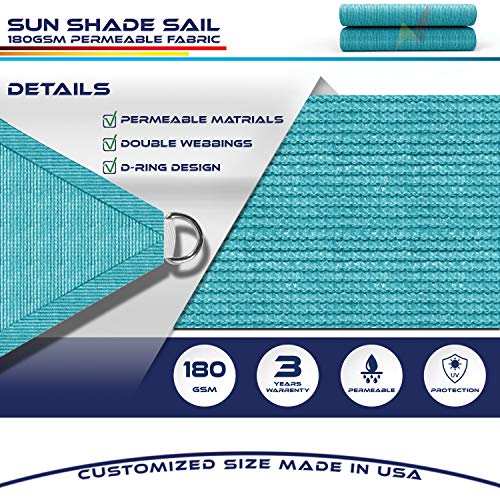 Windscreen4less 12' x 17' Rectangle Sun Shade Sail - Solid Turquoise Durable UV Shelter Canopy for Patio Outdoor Backyard - Custom Size