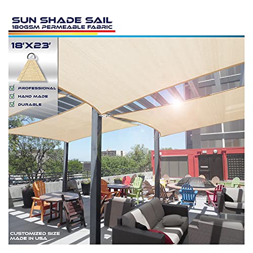 Windscreen4less Sun Shade Sail for Outdoor Patio Backyard UV Block Awning with Steel D-Rings 18ft x 23ft Sand Rectangle - Custom Size