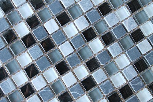 10 Square Feet - Bliss Midnight Stone and Glass 5/8 x 5/8 Square Mosaic Tiles - Bathroom Walls/Tub Surround/Kitchen Backsplash