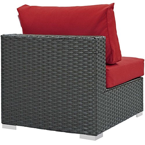 Modway EEI-1854-CHC-RED Sojourn Wicker Rattan Outdoor Patio Sunbrella Fabric, Armless Chair, Canvas Red