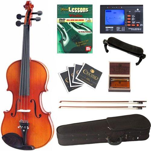 Cecilio CVN-300 Ebony Fitted Solid Wood Violin with Tuner and Lesson Book, Size 4/4 (Full Size)