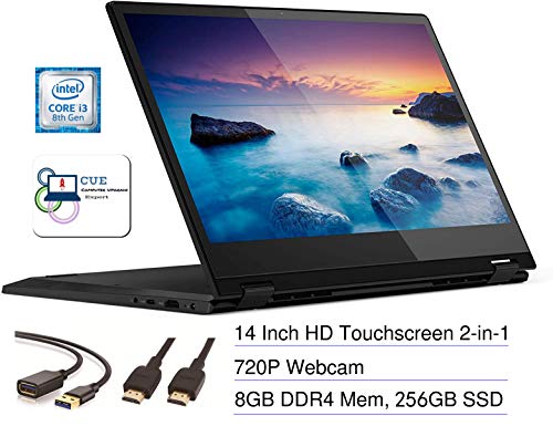 Lenovo Flex 14 2-in-1 Convertible Touchscreen HD Laptop Computer PC, Intel Core i3-8145U, Intel UHD Graphics 620, HDMI, USB-C, Windows 10, CUE Accessories Bundle (8GB DDR4 RAM, 256GB SSD)