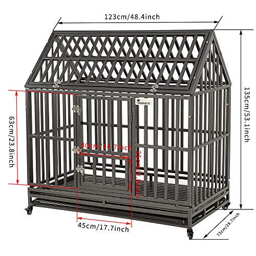 SMONTER 48" Heavy Duty Strong Metal Dog Cage House Shape Pet Kennel Crate Playpen with Wheels,I Shape …