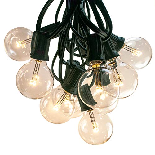 LED Warm White Outdoor Patio String Lights (100 Foot, Green Wire - 1.6 Inch .6 Watt Bulbs)