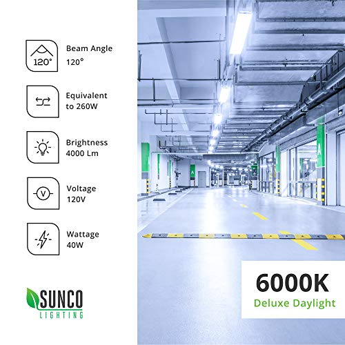 Sunco Lighting 12 Pack Industrial LED Shop Light, 4 FT, Linkable Integrated T8 Fixture, 40W=260W, 6000K Daylight Deluxe, 4000 LM, Surface + Suspension Mount, Pull Chain, Garage Light - Energy Star