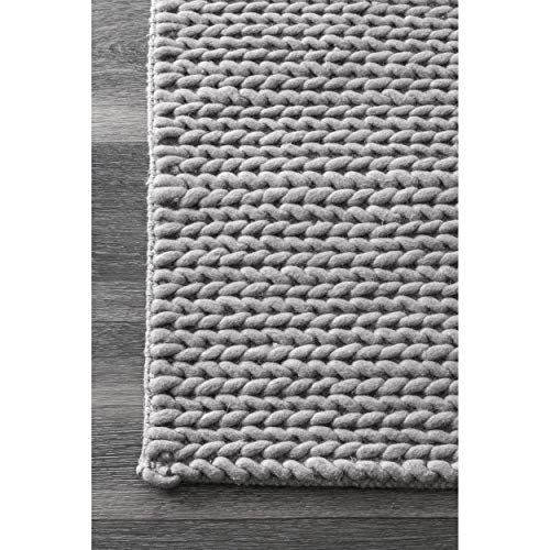 nuLOOM 200CB01D-8010 Hand Woven Wool Rug, 8' x 10', Light Grey