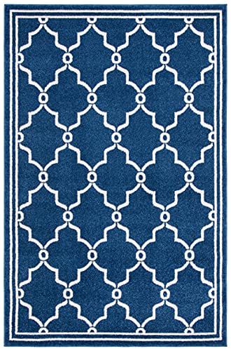 SAFAVIEH Amherst Collection AMT414P Trellis Non-Shedding Living Room Bedroom Dining Home Office Area Rug, 5'3" x 8', Navy / Beige