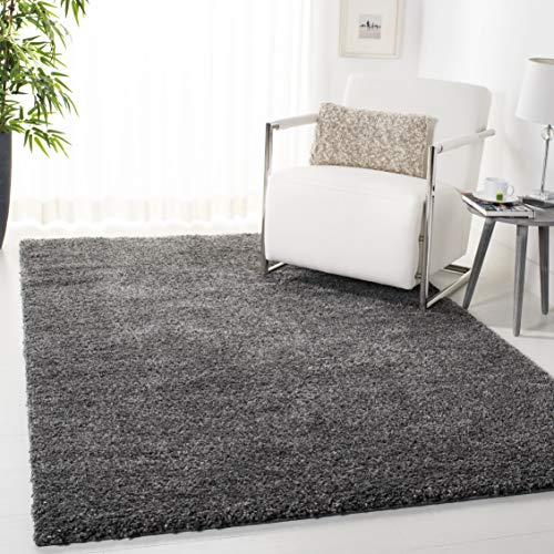 Safavieh August Shag Collection AUG900F Solid 1.2-inch Thick Area Rug, 8'6" x 8'6" Square, Grey