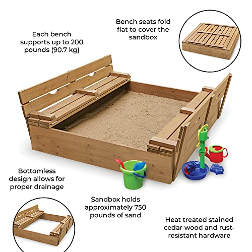 Covered Convertible Cedar Sandbox with Two Bench Seats, 09988