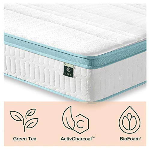 Zinus 10 Inch Mint Green Memory Foam Hybrid Spring Mattress, Full