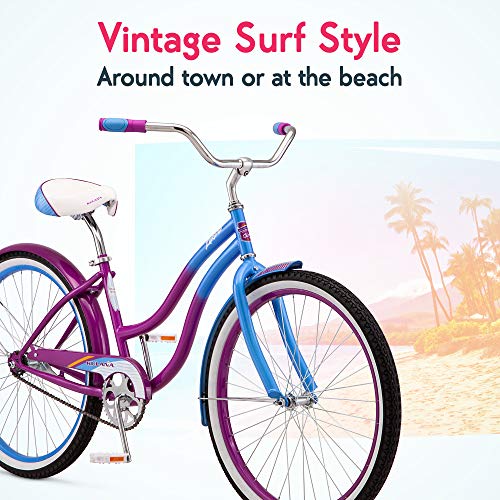 Kulana Lakona Shore Adult Beach Cruiser Bike, 26-Inch Wheels, Single Speed, Blue/Purple