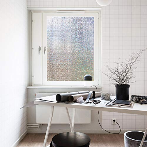 LEMON CLOUD Mosaic Window Film Privacy Frosted Stained Glass Rainbow Static Cling Decorative No Glue Removable Self Adhesive Anti UV Window Sticker for Glass (17.5" x 78.7", 3D Mosaic)