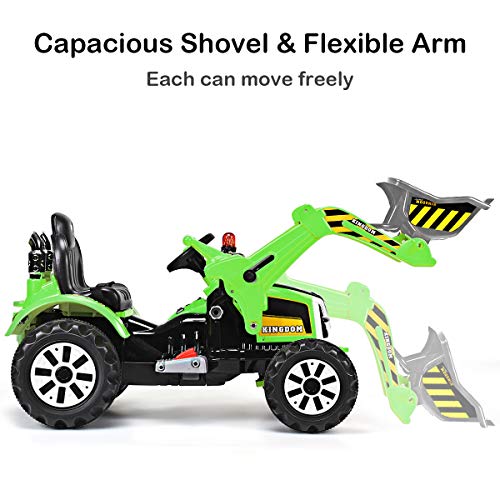 Costzon 12V Battery Powered Kids Ride On Excavator, Electric Truck with High/Low Speed, Moving Forward/Backward, Front Loader Digger (Green)