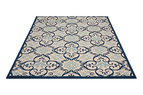 Nourison Caribbean Indoor Outdoor Area Rug, 7'10" x 10'6", Ivory Navy Blue