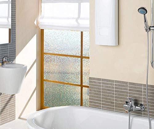 LEMON CLOUD Mosaic Window Film Privacy Frosted Stained Glass Rainbow Static Cling Decorative No Glue Removable Self Adhesive Anti UV Window Sticker for Glass (17.5" x 78.7", 3D Mosaic)
